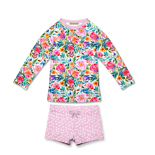 Kids Pink Becky Floral Long-Sleeve Rashguard Set