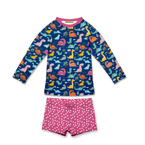 Kids Navy Dinosaur Reign Long-Sleeve Rashguard Set