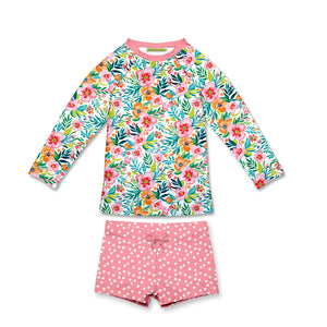 Kids Coral Victory Floral Long-Sleeve Rashguard Set
