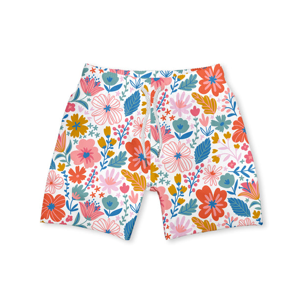 White & Coral Ashley Floral Swim Trunks