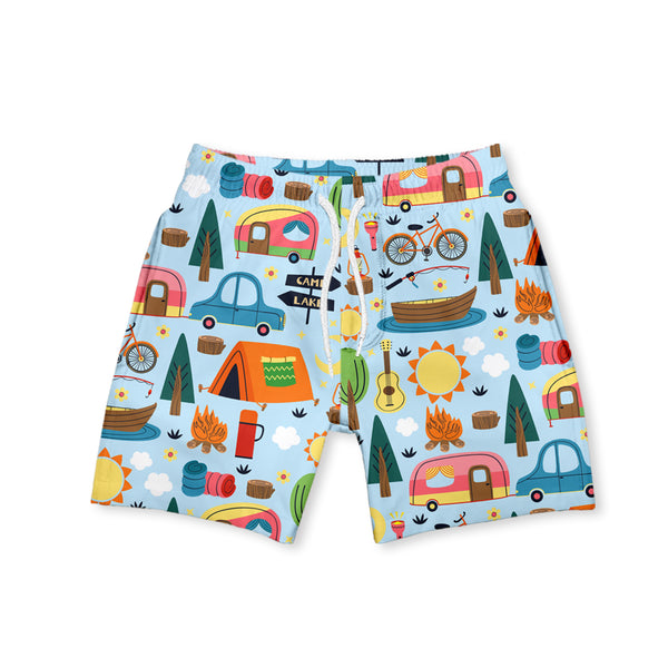 Ice Blue Camping Swim Trunks