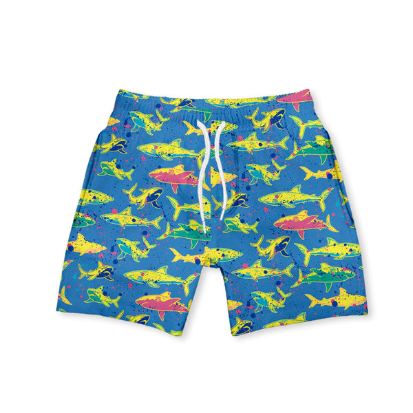 Blue Shark Splatter Swim Trunks