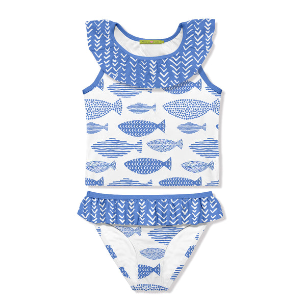 Blue Fish Ruffle Tankini Top & Skirted Bottoms