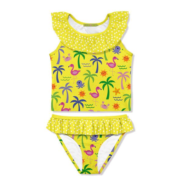 Yellow Beach Ruffle Tankini Top & Skirted Bottoms