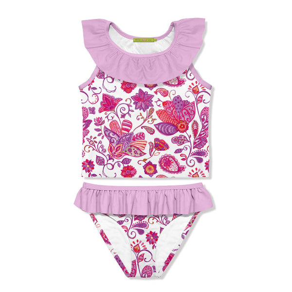 Lilac Priscilla Paisley Ruffle Tankini Top & Skirted Bottoms