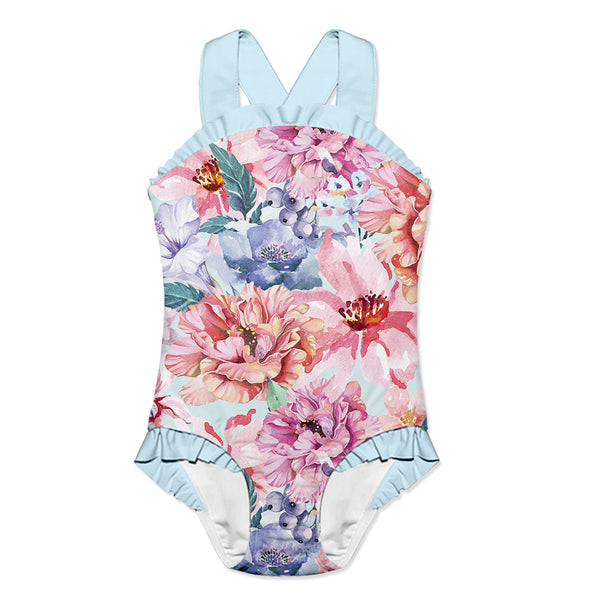 Pink Shabby Chic Floral Ruffle-Accent Strap One-Piece