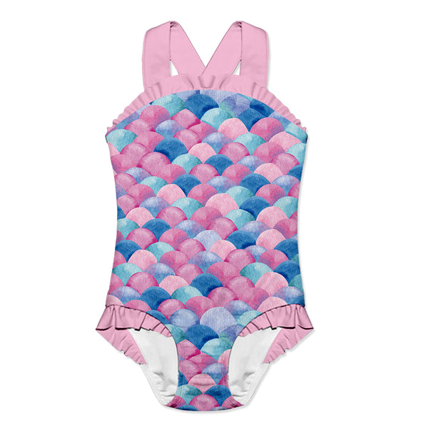 Lilac Bubble Gum Mermaid Ruffle-Accent Strap One-Piece