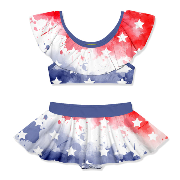 Red USA Stars Ruffle-Accent Tankini