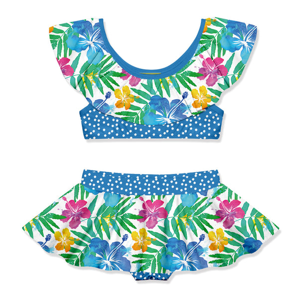 Kids White Hawaiian Neon Skirty 2-PC
