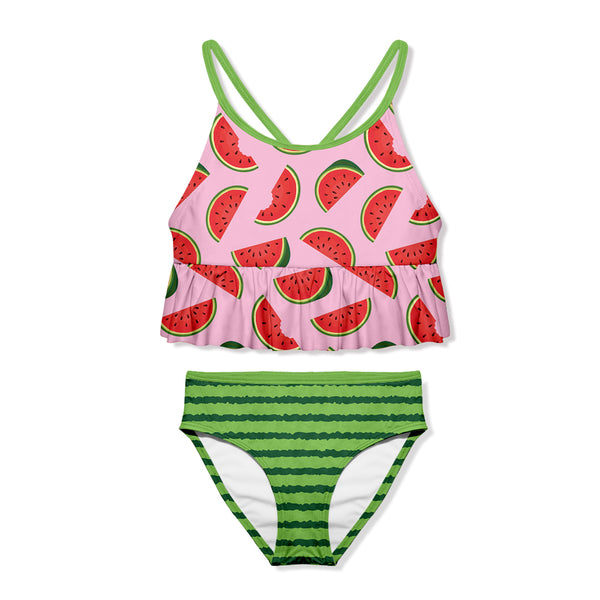 Green & Red Watermelon Ruffle-Trim Tankini