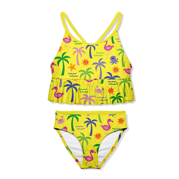 Yellow Beach Ruffle-Trim Tankini