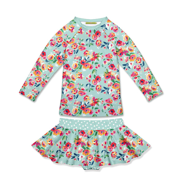 Kids Mint Julial Foral Long-Sleeve Rashguard Set