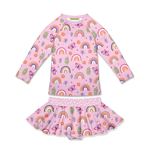 Kids Pink Rainbow Garden Long-Sleeve Rashguard Set