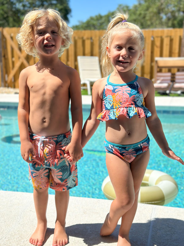 Orange Tropical Jungle Swim Trunks