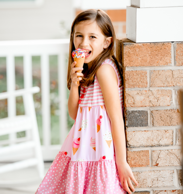 Pink Ice Cream Cone Tiered Sleeveless Dress