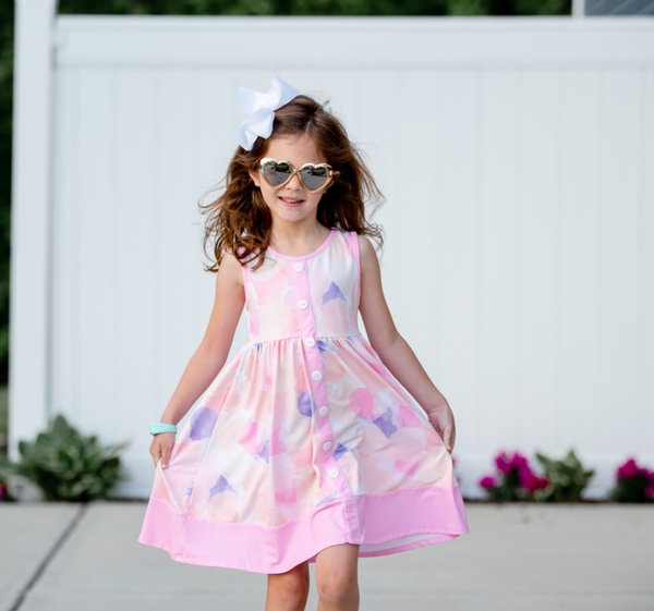 Pink Paper-Mache Sleeveless Button Front Dress