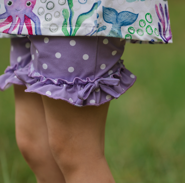 White & Purple Sea World Ruffle-Accent Sleeveless Top & Shorts