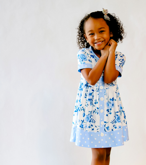 White Simrin Floral Button Front  Short Sleeve Dress