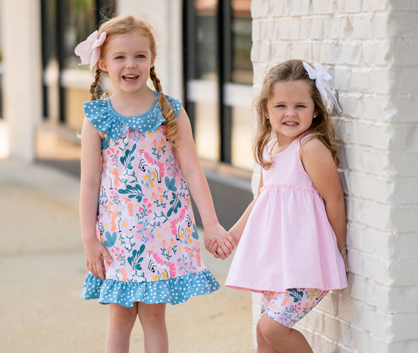 Light Peach & Nile Blue Diminika Unicorn Ruffle-Hem Yoke Dress