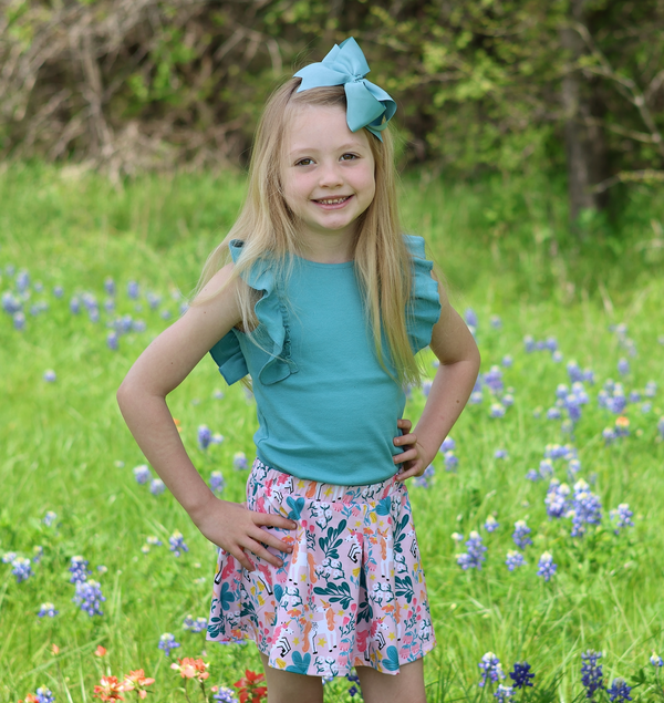 Nile Blue Ribbed Ruffle Sleeveless Top & Diminika Unicorn Skort