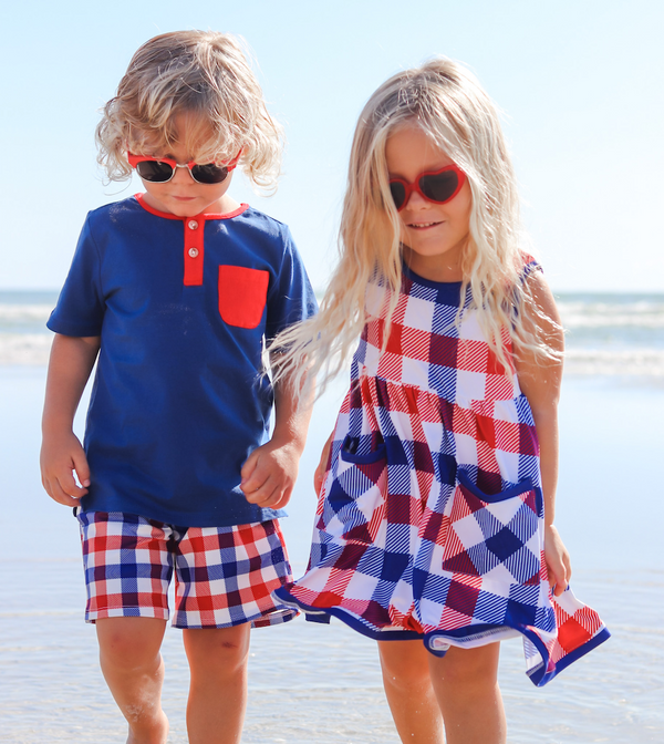 Navy Pocket Henley & Americana Check Pocket Shorts