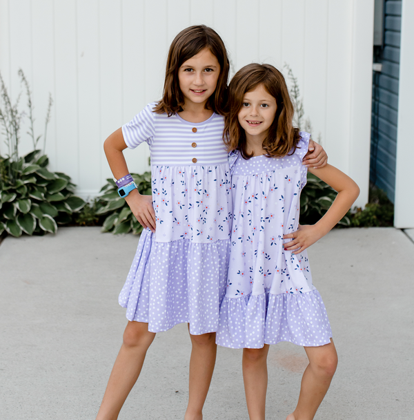 Lilac Petals Floral Ruffle Square-Neck A-Line Dress