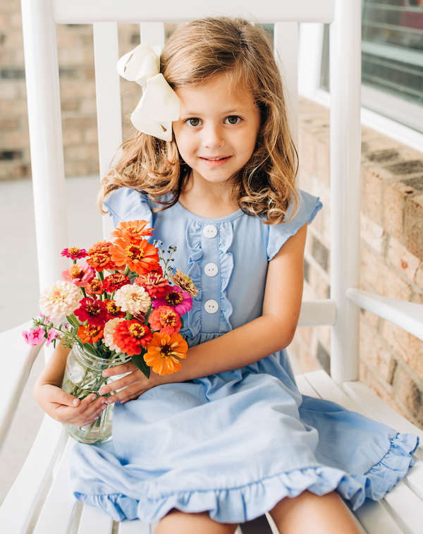 Periwinkle Button-Front Angel-Sleeve Dress