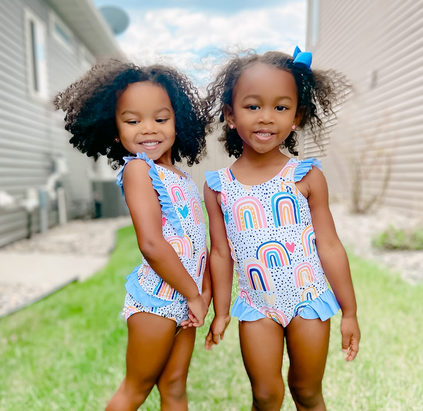 White Rainbow Ruffle-Accent Tankini