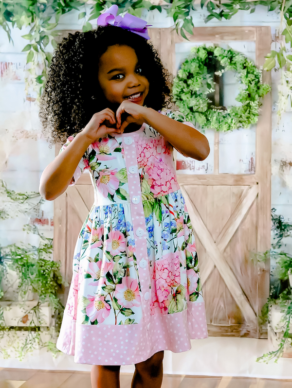 Cream & Watercolor Floral Button-Front Ruffle-Hem A-Line Dress