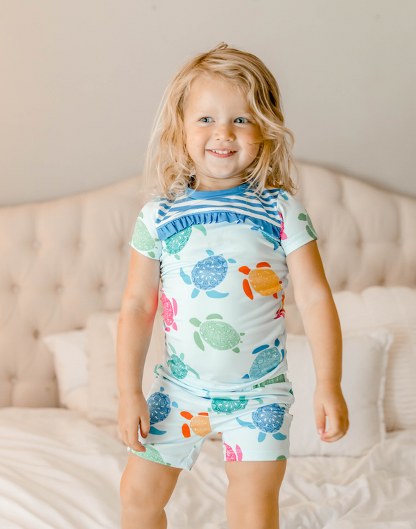 Ice Blue Turtle Short-Sleeve Pajama Set