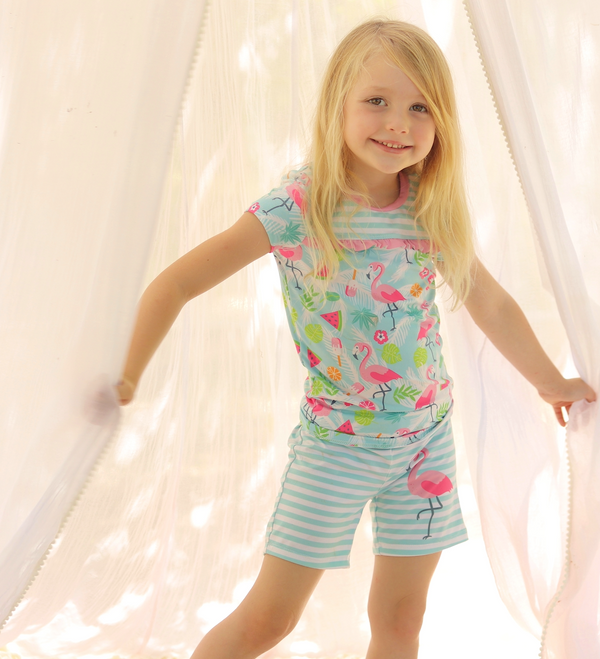 Mint Flamingo Short-Sleeve Pajama Set