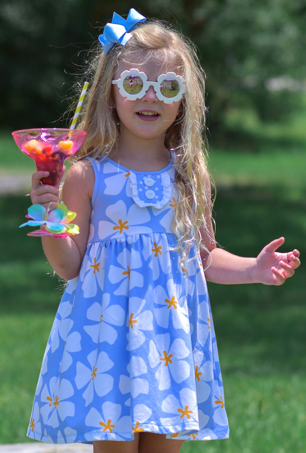 Periwinkle Modern Floral Button-Accent Sleeveless A-Line Dress