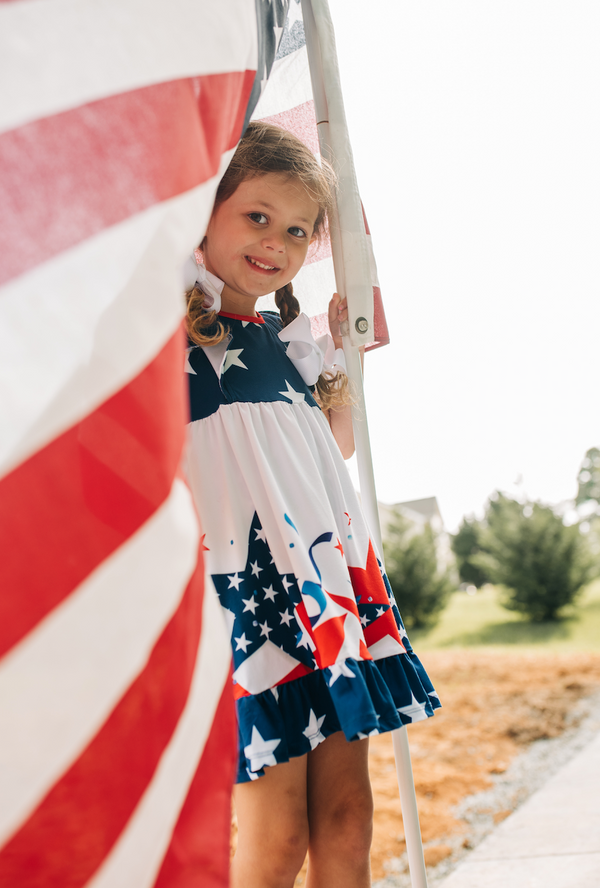 Millie Loves Lily Girls Red, White & Blue Americana Border Dress