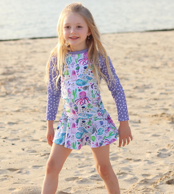 Purple Underwater Long-Sleeve Rashguard Set