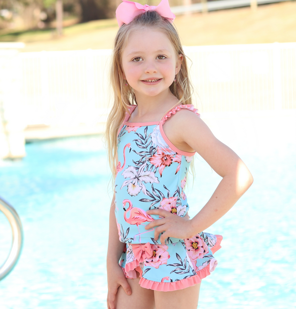 Mint Flamingo Dance Skirted Tankini