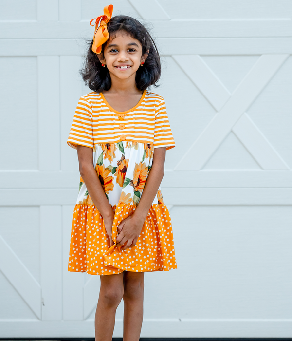 Marigold Stripe Sun Flower Tiered Button-Front Dress
