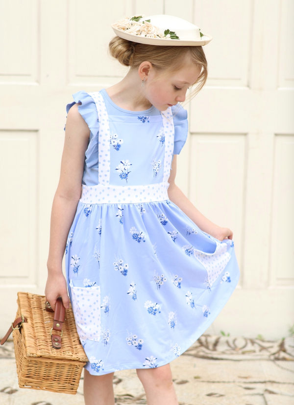 Periwinkle Ribbed Ruffle Sleeveless Top & Small Flower Sleeveless Dress