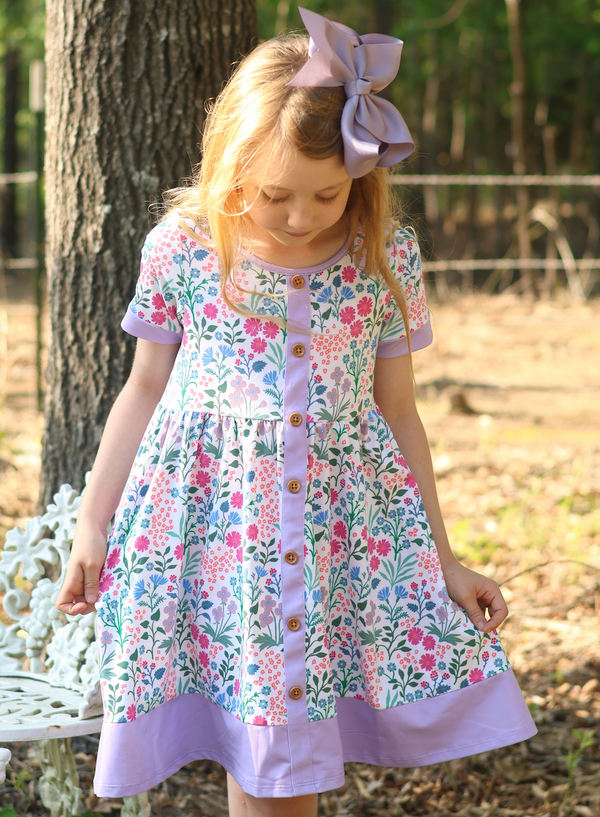 White Spring Flower Button-Up A-Line Dress