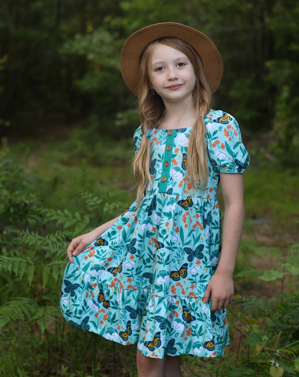 Mint Butterfly Betty Ruffle-Hem A-Line Dress