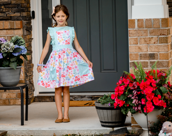 Mint Ribbed Ruffle Sleeveless Top & Meadow Floral Sleeveless Dress