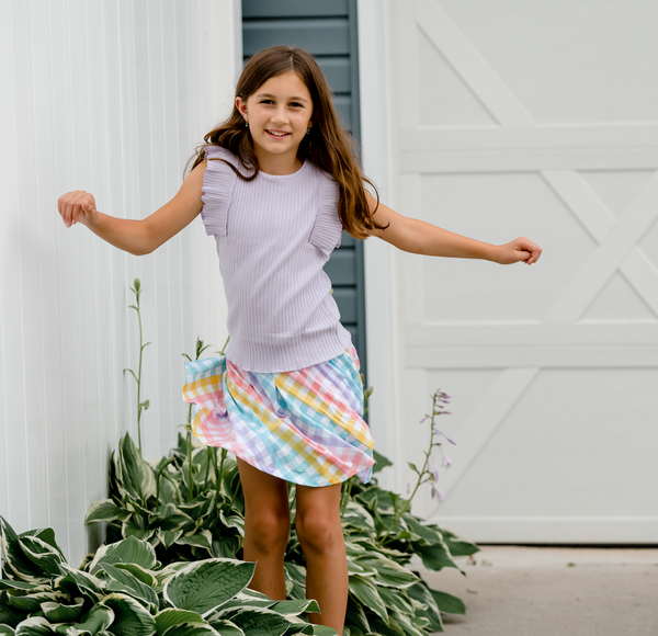 Orchid Petal Ribbed Top & Paradise Check Skort