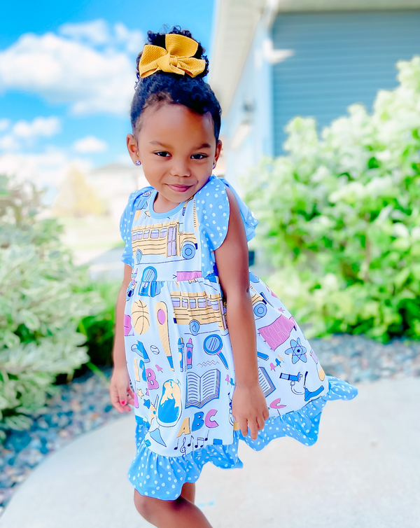White School is Cool Angel-Sleeve Dress & Polka Dot Shorts
