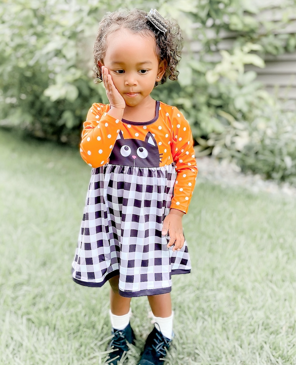 Orange & Black Cat A-Line Dress