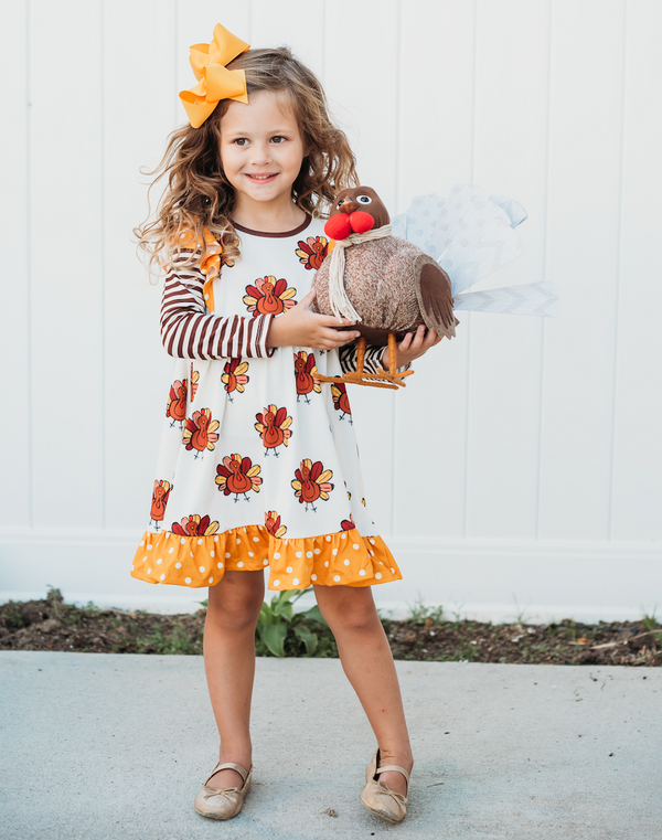 Cream Turkey Angel-Sleeve Dress