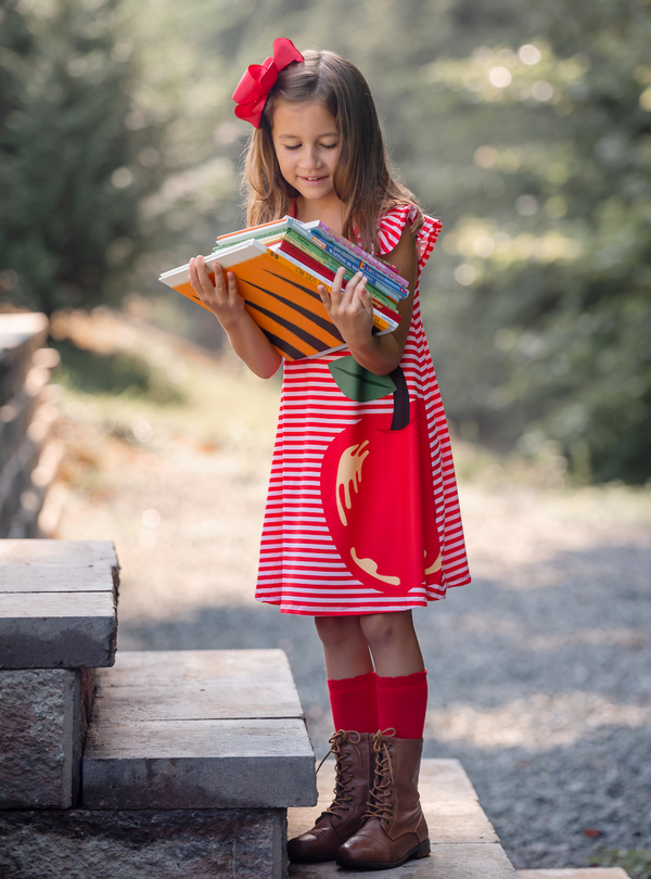 Red Apple Angel-Sleeve A-Line Dress