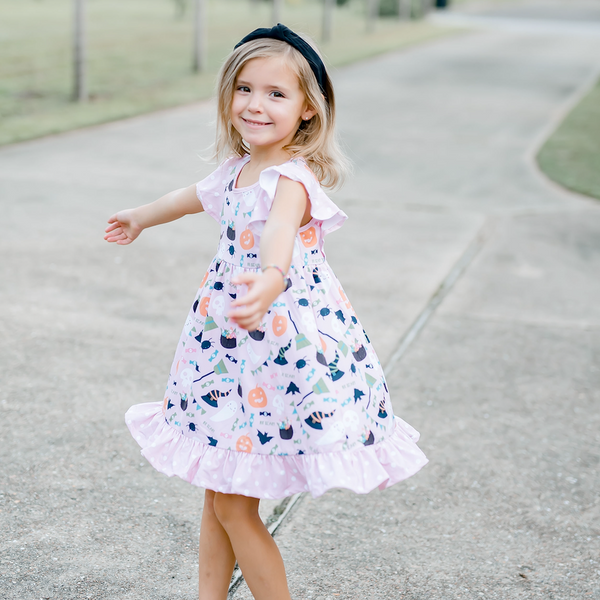 Pink & Orange Halloween Icons Angel-Sleeve Dress