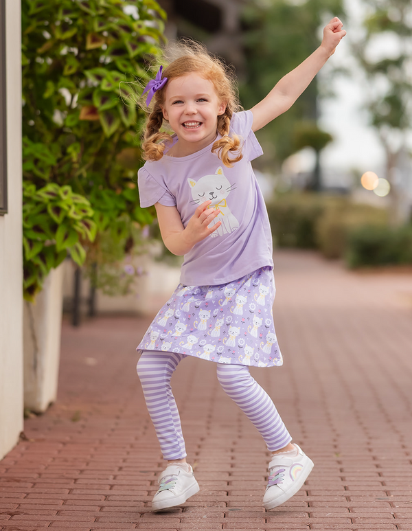 Orchid Petal Tulip-Sleeve Top & Kitten Corner Skirted Leggings