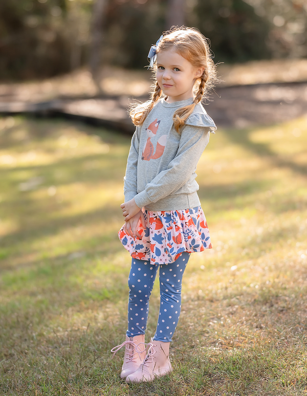 Gray Heather Fox Angel-Sleeve Sweatshirt & Foxy Leaves Skirted Leggings