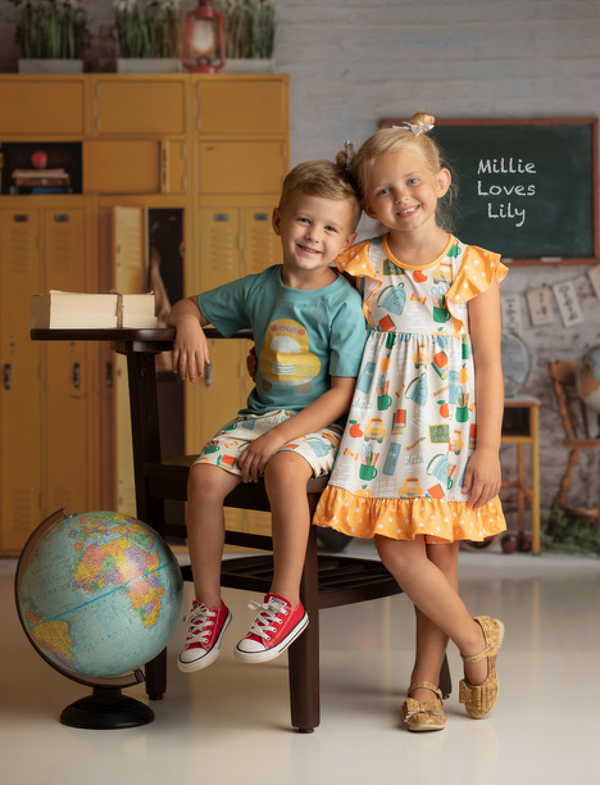 Khaki School Bag Angel-Sleeve Dress