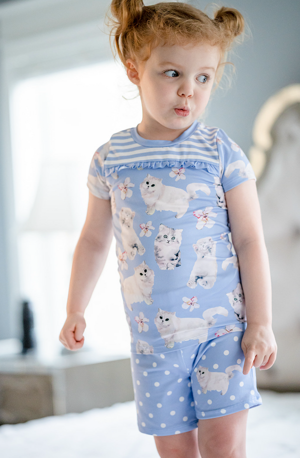 Periwinkle Kitty Cats Short-Sleeve Pajama Set